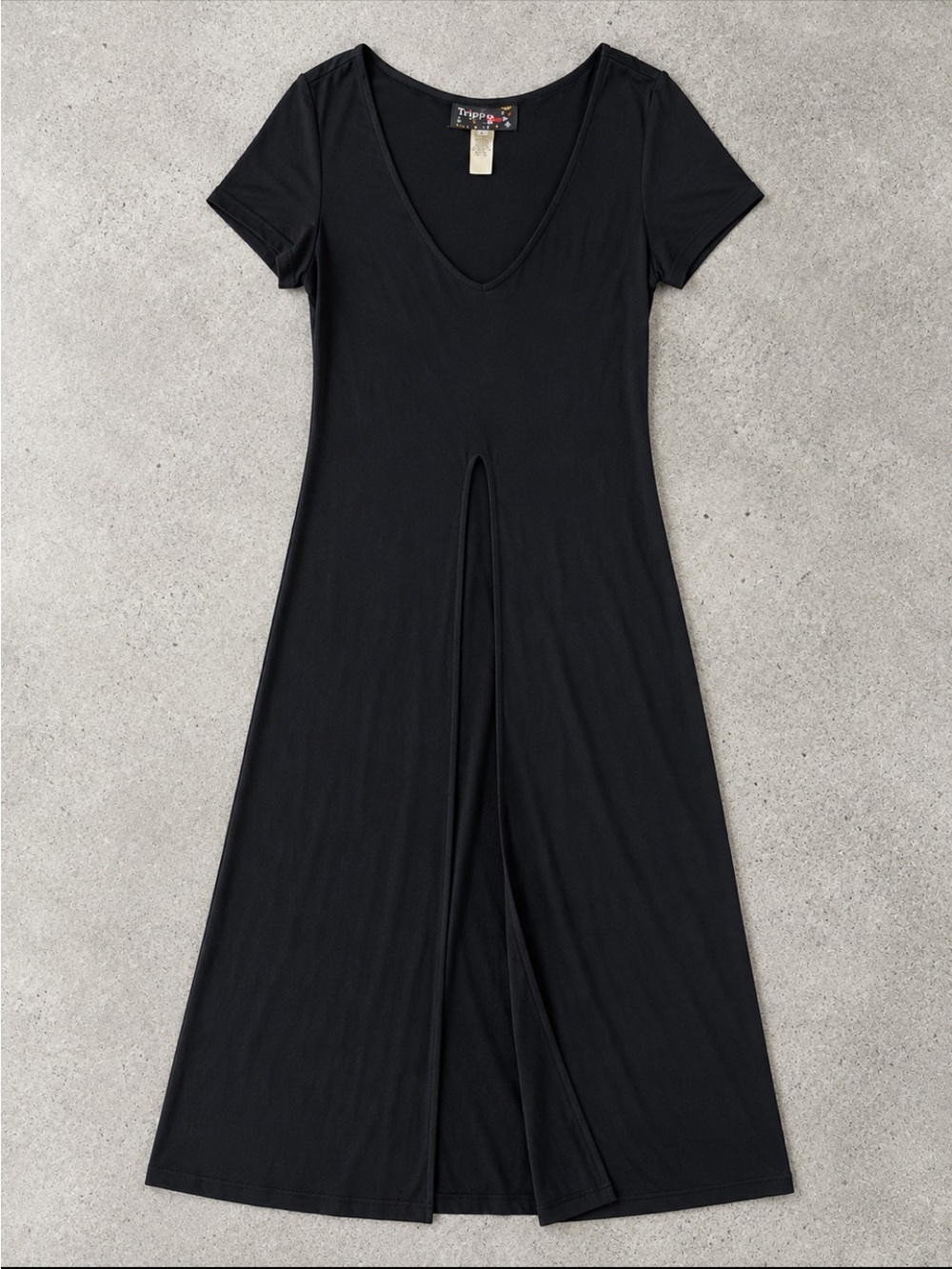 Y2K Tripp NYC Maxi Dress Small Black Front Slit Stretch Slinky Goth Grunge Layer